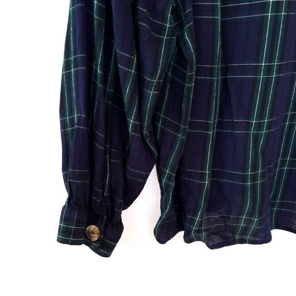 Zara Navy Blue Green Plaid Long Sleeve Top Small - Picture 7 of 8